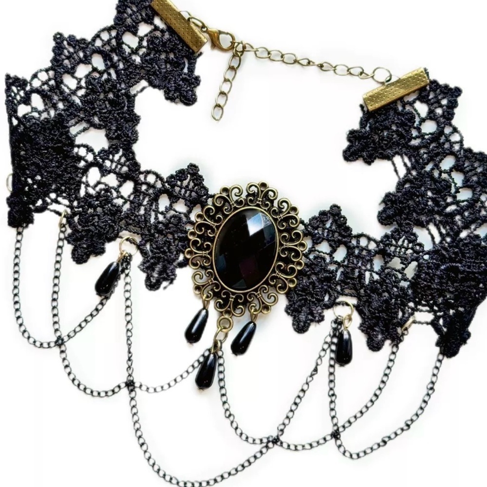 New Vintage Choker Necklace Black Sapphire Gothic - Picture 3 of 8